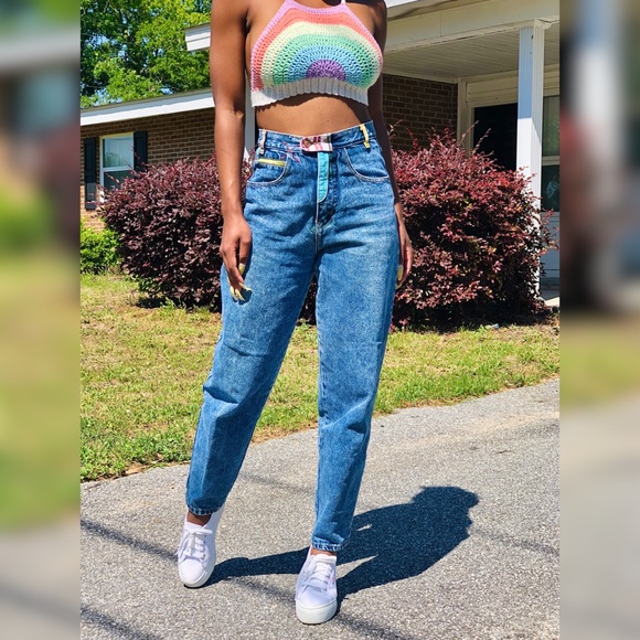 Jordache Acid Wash Colorblock Mom Jeans 